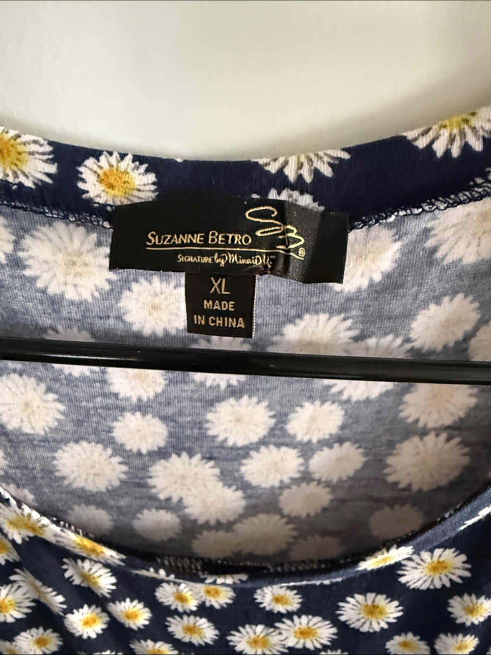 Suzanne Betro Navy and White Daisy Print Maxi WOMENS XL dress pockets scoop neck - Picture 3 of 6